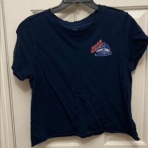 Maeve Navy Short Sleeve Graphic Tee with Red & White Logo